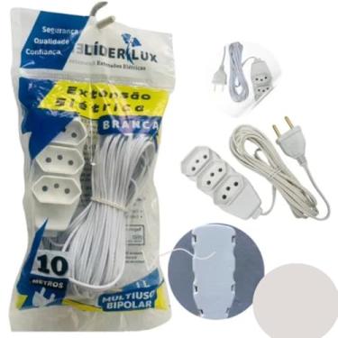 Imagem de Extensão Elétrica Tripla com 3 Tomadas, Cabo de 2/3/5/10 Metros, 110/220V, Certificado, Branco (10 Metros)