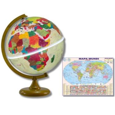 Imagem de Globo Terrestre Histórico Luminoso Ouro Velho 30cm + Mapa Mundi Gigant