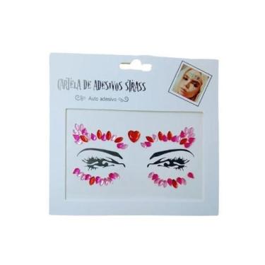 Imagem de Adesivo Para o Rosto Strass Rosa Cristal "Modelo 11" Festas Carnaval -