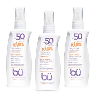Imagem de bü Protetor Solar Em Spray Infantil Sem Fragrância Fps 50 Bu Para Rosto E Corpo, Tsa Tamanho Viagem, Transparente Aerossol, Oleoso, Resistente À Água Óleo, 3,3 Oz (Pacote Com 3)