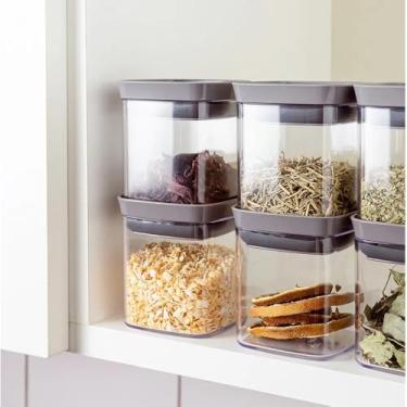 Imagem de Conjunto de 6 Potes Herméticos Organizadores, 150ml, Transparente com Tampa Cinza, Empilháveis