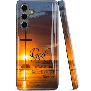 Imagem de ZISKGZO Capa compatível com Samsung Galaxy A56 5G, capa de silicone rígida de 2 camadas 2 em 1, capa protetora à prova de choque, cruz e pôr do sol