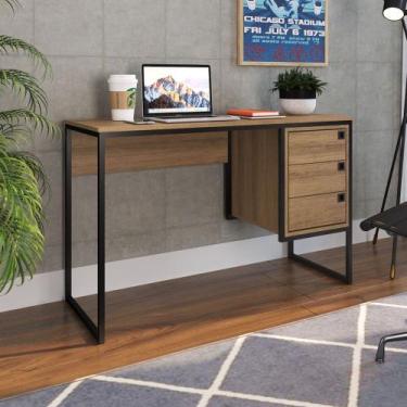 Imagem de Mesa Escrivaninha Industrial 120cm 3 Gavetas Noa Mel Z54 - Mpozenato, 