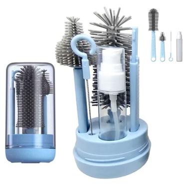 Imagem de Kit Escova de Limpeza 4 em 1 Mamadeira Garrafa Copo Bebe Criança Limpeza Higiene Bolsa Mala Viagem Passeio