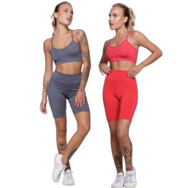 Imagem de KIT 2 Conjunto Top Alça Fina e Bermudinha Suplex Serra e Mar Roupa Para Academia Moda Fitness-Feminino