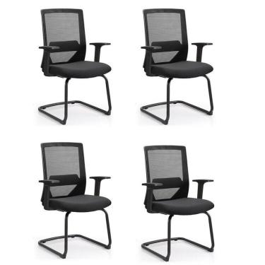 Imagem de Kit 4 Cadeiras Interlocutor Office Chicago Fixa Preto