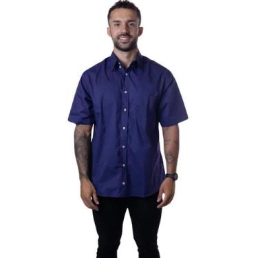 Imagem de Camisa Social Casual Trabalho Cannes Manga Curta Azul Noite - Fardas U