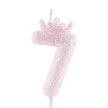 Imagem de Velas de aniversário com coroa roxa com purpurina, número de aniversário roxo claro para decoração de topo de bolo, meninas, casamentos, comemorações, artigos de festa feliz