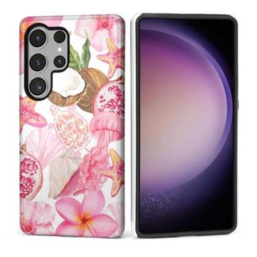 Imagem de Kapadiy Capa para Samsung Galaxy S24 Ultra [design de colagem de casca rosa estrela] - Proteção dupla híbrida (silicone + policarbonato rígido) à prova de choque, capa protetora para homens e mulheres