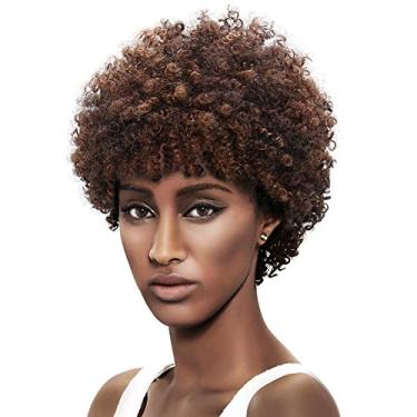 Imagem de Perucas Afro Curtas Curtas de 12,7 cm com Cabelo 100% Brasileiro (Mistura de 3 cores: Loiro Escuro e AURN Médio e Marrom Escuro) - Perucas Afro para Mulheres Negras - Perucas de Cabelo Humano - Peruca Afro de Beleza Pessoal