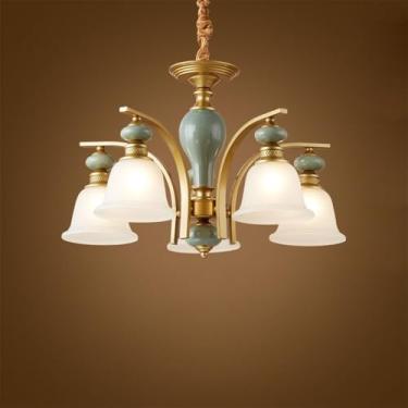 Imagem de OUFULA Luxo Europeu Lustre LED Americana Retro Cerâmica Sala de Estar Restaurante Quarto de Estudo Hotel Villa Café Lâmpada Pendente (C 5 Luzes)