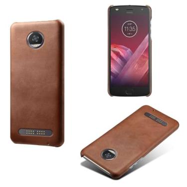 Imagem de Capa para MOTO Z3 Play,Proteção contra quedas,Casca de volta de cor sólida simples,Design de couro de imitação de plástico-Brown