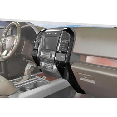 Imagem de Jimen Compatível com Ford F150 2015-2020, 5 peças de painel de ventilação de ar condicionado AC para console central (grão de madeira preta)