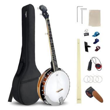 Imagem de YoungMonic Banjo 5 cordas conjunto de banjos tamanho completo com ressonador kit de banjo para iniciantes com costas fechadas com cordas de ponte Starp palitos de dedo para adultos iniciantes