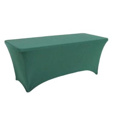 Imagem de Toalha de mesa de elastano opcional de 4 pés, 5 pés, 6 pés e 8 pés, alta elasticidade, capa de mesa de casamento, hotel, aniversário, toalha de mesa dobrável para coquetel, verde escuro, 8 pés (242
