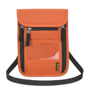 Imagem de ROOSALANCE Porta-passaporte para viagem, bolsa de pescoço carteira de viagem com bloqueio RFID, Laranja