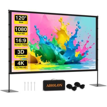 Imagem de Tela de projetor AHOLON 120 polegadas 16:9 4K HD com suporte e bolsa