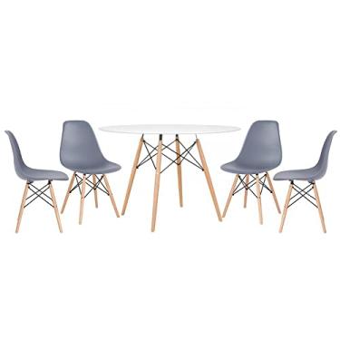 Imagem de Loft7, Kit - Mesa redonda Eames 120 cm branco + 4 cadeiras Eiffel Dsw Cinza escuro
