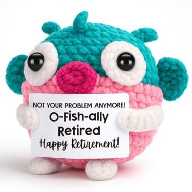 Imagem de LEJIAJINW Funny Retirement Gift for Coworker Men Women - Happy Retirement Employee Farewell Going Away Gifts, Cute Mini Crochet Fish Handmade Staff for Retired Nurse, Teacher, Boss, Dad, Mom, Grandpa