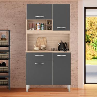 Imagem de Armário De Cozinha 4 Portas 1 Gaveta 91 Cm Avena Grafite Lhara Jm Móveis