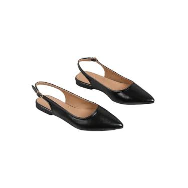 Imagem de OYOANGLE Sapato social feminino de couro com tira de fivela e bico fino para trabalho e escritório, Preto, 35