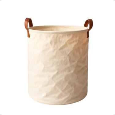 Imagem de Cesto Organizador Linho Dobrável Redondo Roupas Sujas - Dekor, Bege