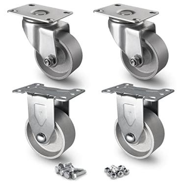 Imagem de Handsammu 'S 3" Rodízios Industriais, Conjunto de 4 Rodízios de Aço Fundido, Conjunto de 4 Rodízios para Serviço Pesado com Capacidade de 1400 Lb, Rodas de Rodízio para Carrinho de(3 Polegadas, Prata)