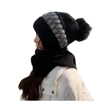 Imagem de Gorro De Lã Tricotado Espesso Para Mulheres Com Proteção Integrada Par
