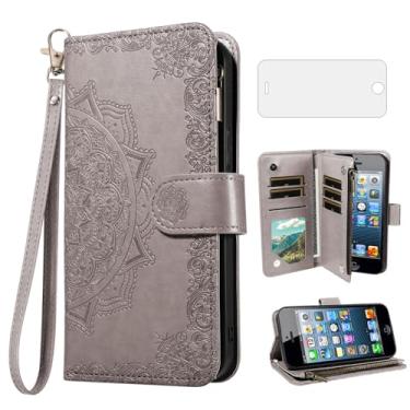 Imagem de Asuwish Capa de telefone para iPhone 5/5S/SE 2016 capa carteira celular com protetor de tela de vidro temperado e flor flip porta-cartão de crédito suporte suporte i 5SE 1 1ª geração A1662 A1723
