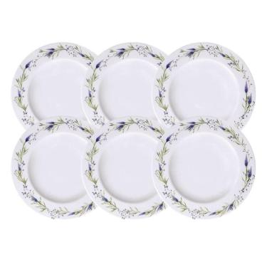 Imagem de Jogo 6 Pratos Fundos 23cm Tramontina Lilla Porcelana Decorada Sopas Caldos Mesa Posta