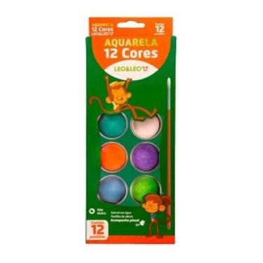 Imagem de Aquarela escolar com 12 cores pastilha 2 cm  Leo e Leo - Leo & Leo