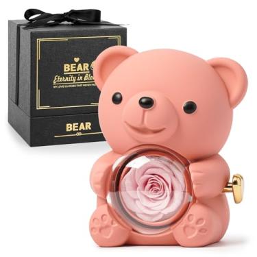 Imagem de CIAPSK Urso de pelúcia rosa preservado – rosa real em caixa de presente elegante – presente romântico para ela – perfeito para o dia das mães, aniversário, casamento ou chá de panela (rosa)