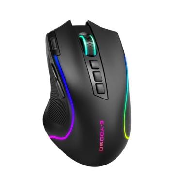 Imagem de Mouse Sem Fio Gamer, 2.4G, Bluetooth, USB-C, 8000 DPI, 1000Hz, 9 Botões Programáveis, RGB 16,8M, Bateria 1000mAh, Ergonômico para PC/Notebook