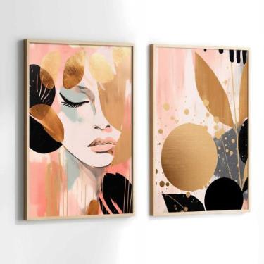 Imagem de Conjunto Quadros Decorativos com Moldura Abstrato Arte Mulher ModernoK