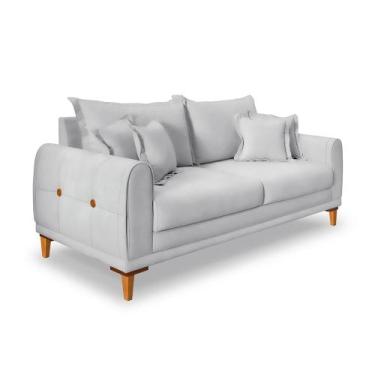Imagem de Sofá 2 Lugares 1,60m Estofado em Veludo Prata com Pés de Madeira - Log