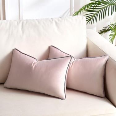 Imagem de Capa de almofada de veludo rosa capas de almofada neutra capas de almofada decorativas sólidas capa de almofada moderna casa de fazenda capa de almofada retangular almofada lombar para sofá sofá sala