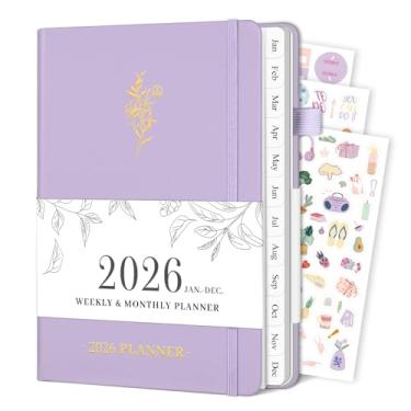 Imagem de Agenda 2026, agenda semanal e mensal com abas de janeiro de 2026 a dezembro de 2026, calendário acadêmico de capa dura A5 com data para agenda escolar e escritório, 14,7 cm x 21 cm, roxo