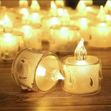 Imagem de SupBri Pacote com 12 velas de chá sem chama, operadas por pilhas, velas de cristal de LED, velas falsas elétricas votivas para centros de mesa de casamento para dia dos namorados, decorações de Natal