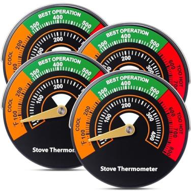 Imagem de Frienda Termômetro de fogão a lenha, acessórios de medidor de temperatura de forno a gás magnético para fogão a fogão, termômetro para queima de madeira, grânulos, lareira para evitar queimaduras por