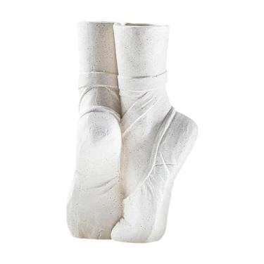 Imagem de Baoblaze Vaso de cerâmica para flores, sapatilha de balé, enfeite de mesa, vaso de flores minimalista, arranjo de flores para banheiro, entrada, decoração de, Branco