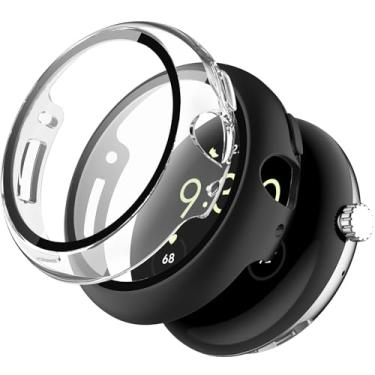 Imagem de Miimall [Pacote com 2 para Google Pixel Watch 3 (2024)/Pixel Watch 2/1 protetor de tela de 41 mm, capa protetora com vidro temperado para Google Pixel Watch preto fosco + transparente
