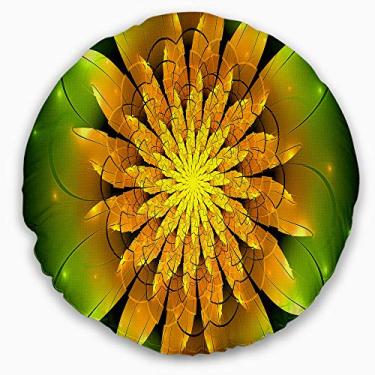 Imagem de Designart Flor fractal amarela brilhante em verde floral sala de estar, sofá, enchimento de almofada + capa de almofada impressa em ambos os lados 50,8 cm