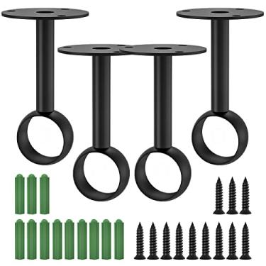 Imagem de Aopin Suportes de varão de armário de cortina com acabamento preto fosco 22 mm / 0,87" suportes de montagem no teto da extremidade da haste de cortina suportes de suporte de haste de flange de aço