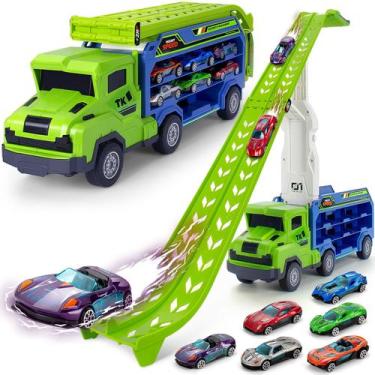 Imagem de Truck Toy Carrier Race com pista de corrida de 27 cm e 6 carros de met