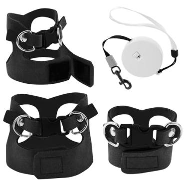 Imagem de Peitoral de dragão barbudo e coleira de couro ajustável, peitoral lagarto, 3 tamanhos com guia retrátil para caminhar ao ar livre (preto)