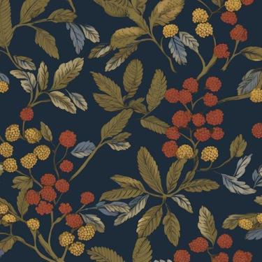 Imagem de Laatse Papel de Parede Vintage Descascar e Colar, Papel de Contato Floral 44,5 cm x 1,000 cm, Folha Botânica Azul/Laranja/Marrom, Papel de Parede Autoadesivo à Prova d'Água Removível para Prateleiras