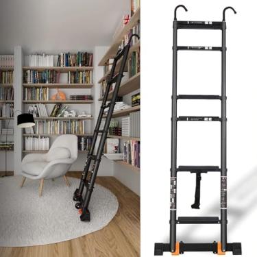 Imagem de Biblioteca Rv Escada Telescópica 5.5m/5.1m/4.7m/3.9m/3.5m/2.7m, Portátil Telescópica Extesio Com Ganchos E Estabilizador, Escada De Sótão Alumium Foldig Preta, Cargas 150kg, 4.7m/15ft