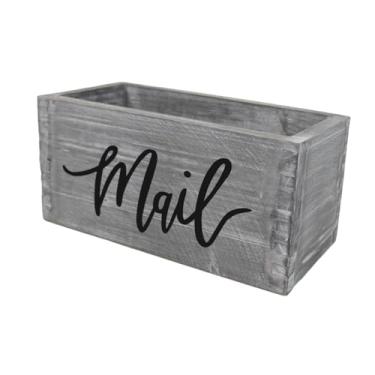 Imagem de Bothyi Organizador de correspondência de madeira, porta-cartas, bandeja para correspondência, porta-cartas, envelope, pasta, recipiente decorativo para mesa, Cinza