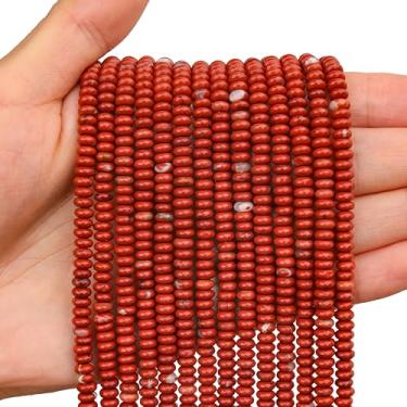 Imagem de BONNY BOXX 1 fio (150 peças) natural 2 * 4 mm contas de jaspe vermelho Rondelle, contas de pedra de disco de ábaco natural, pedra preciosa espaçadora solta para pulseira faça você mesmo, colar e fazer