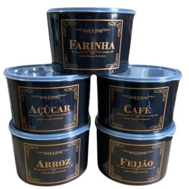 Imagem de Potes Jogo De Mantimentos de Plástico Decorado Cores Sofisticada 5 Peç